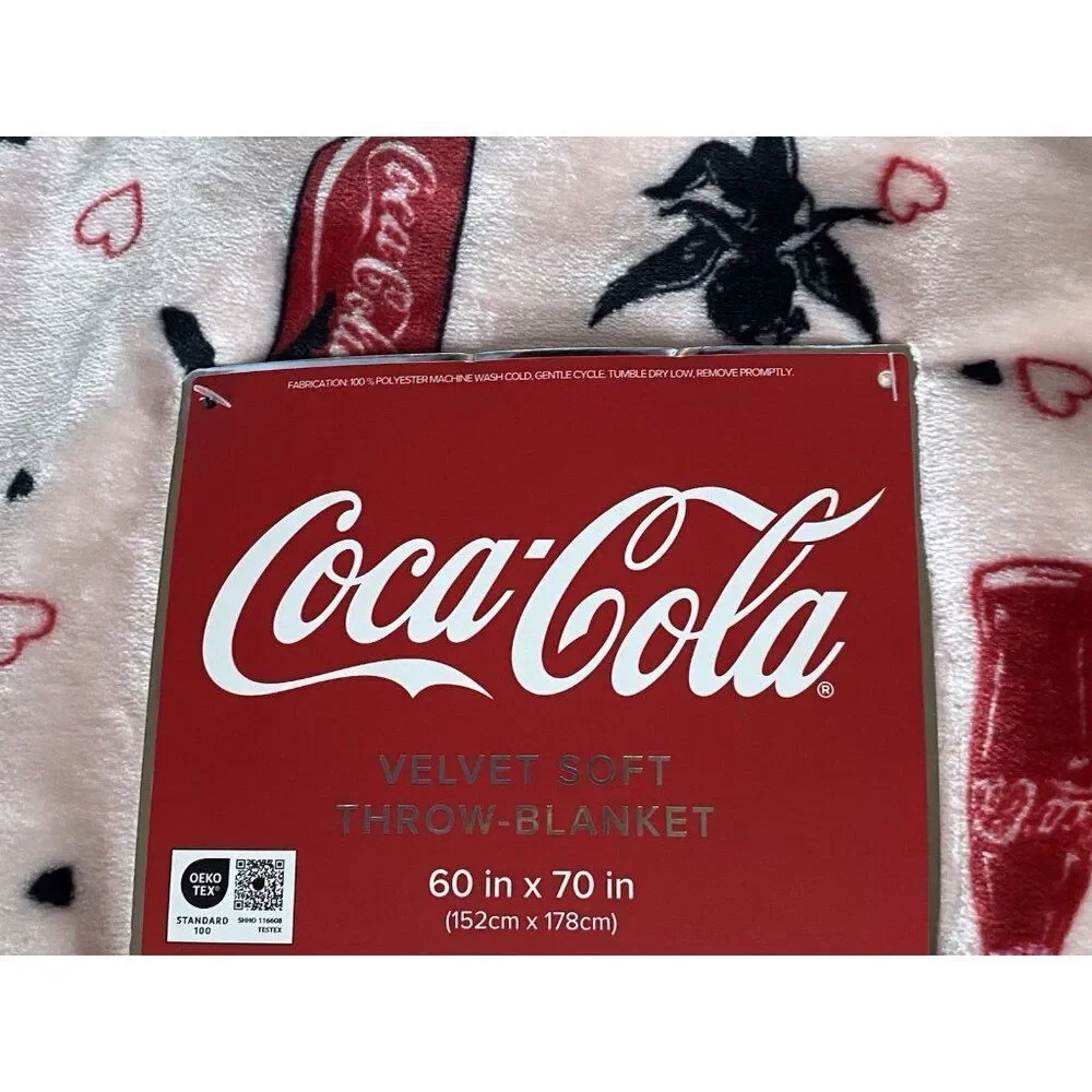 Coca Cola Can Pink Valentines Cupid Hearts Velvet Soft Throw‎ Blanket 60 X 70”
